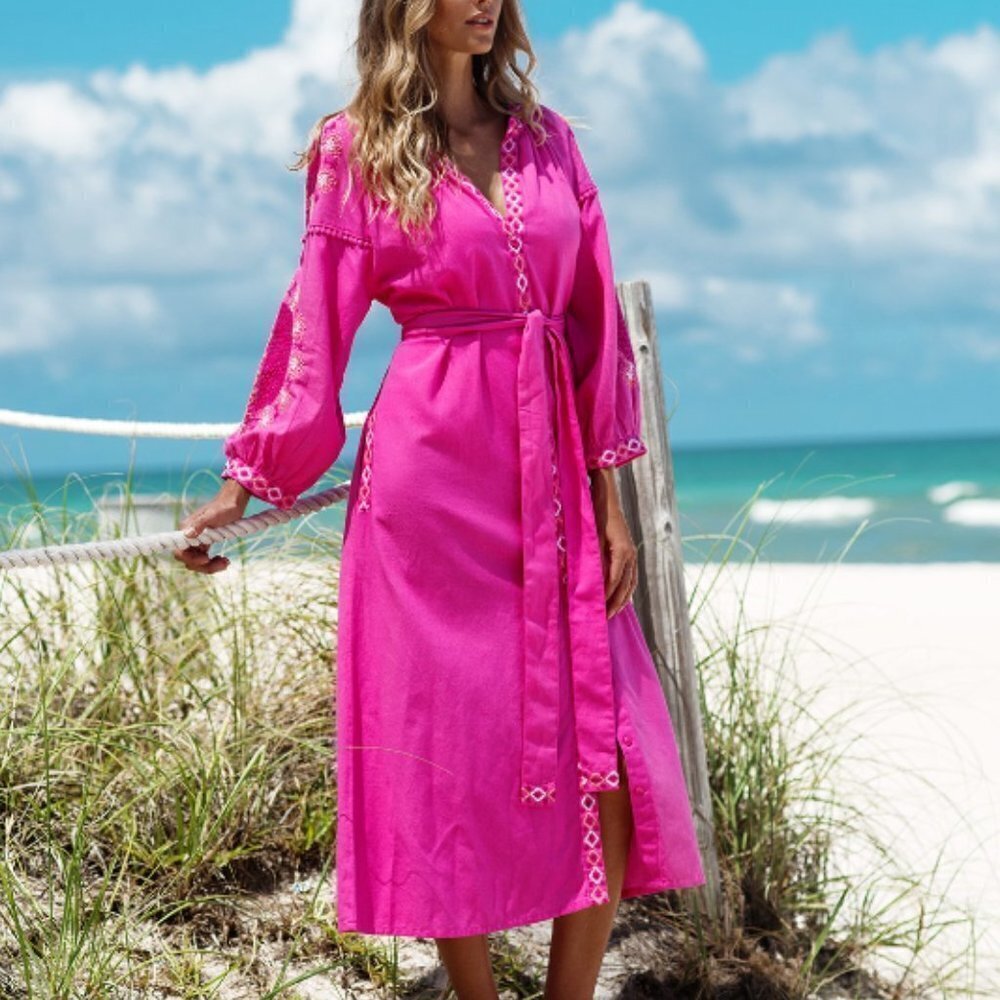 Melissa Odabash Melanie SS Flamingo Kaftan Dress Size XS NWT